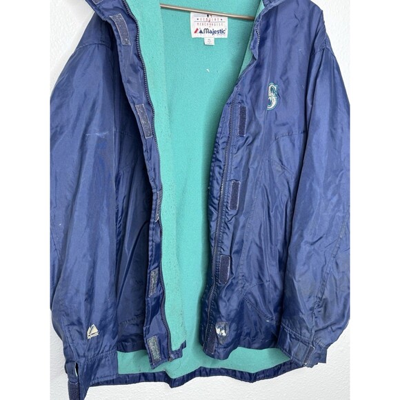 VTG Seattle Mariners Majestic Satin Bomber Jacket Fleece Lined XL **SEE PICS** - Picture 12 of 16